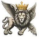 Angel Wings + Lion + Crown tattoo design idea