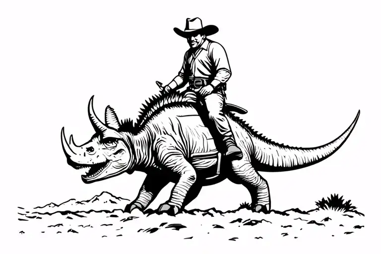 cowboy riding a triceratops tattoo design idea