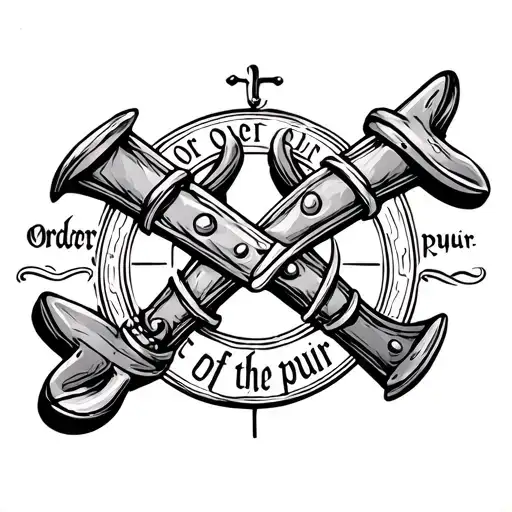 cavalry spurs, the ones worn on boots, with "Order of the Spur" surrounding in Medieval lettering. simple tattoo tattoo design idea