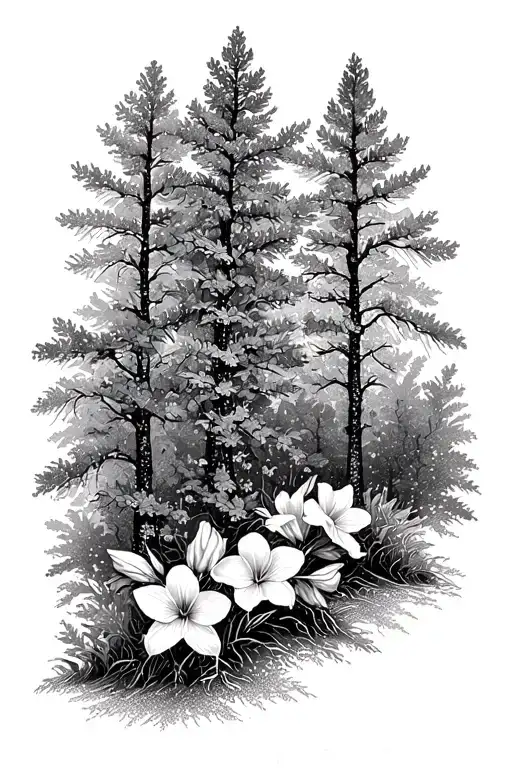 aspen trees and columbine flowers blooming tattoo design idea