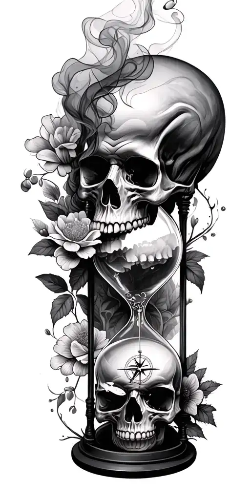 smoke skulls trees flowers compass hourglass tattoo design idea