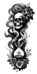 smoke skulls trees flowers compass hourglass tattoo design idea