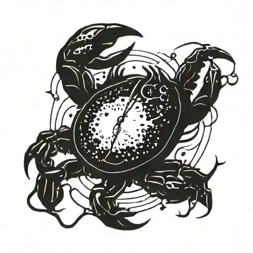 crab integrated with cresent moon and water splash tattoo design idea
