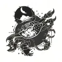 crab integrated with cresent moon and water splash tattoo design idea