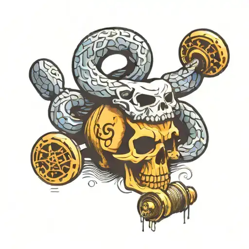 skull snake weight dumbbell intertwined tattoo design idea