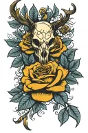 yellow roses with deer skull tattoo design idea