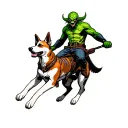 Green Goblin riding a australian cattle dog tattoo design idea