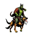 Green Goblin riding a australian cattle dog tattoo design idea