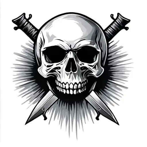 angled skull with sideways dagger is simple classic design tattoo design idea