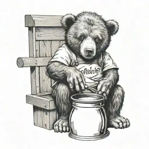 bear sitting holding big honey pot with name christie on pot tattoo design idea