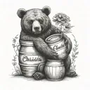 bear sitting holding big honey pot with name christie on pot tattoo design idea