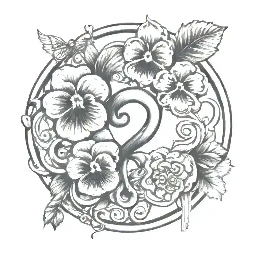 draw a tattoo that symbolizes family with the figure 8. use things such as pansies, a lock and a circle tattoo design idea