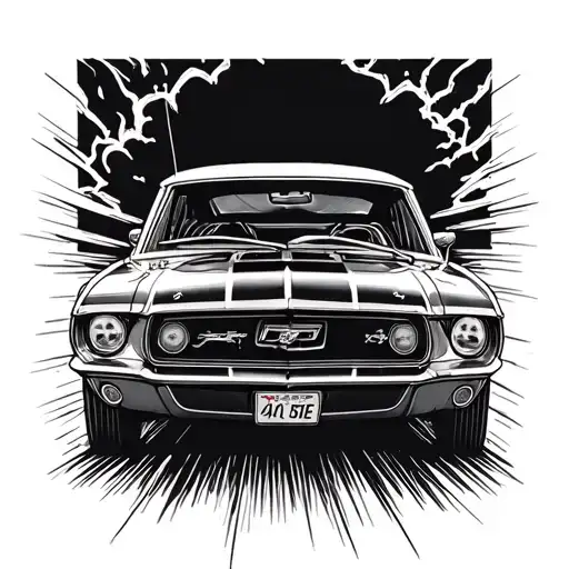 scream mask driving 1967 ford mustang driving tattoo design idea