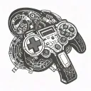A hacker symbol intertwined with a gaming controller, surrounded by Kali Linux command lines tattoo design idea