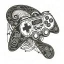 A hacker symbol intertwined with a gaming controller, surrounded by Kali Linux command lines tattoo design idea