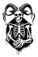 skeleton in baphomet position with right hand holding tattoo design idea
