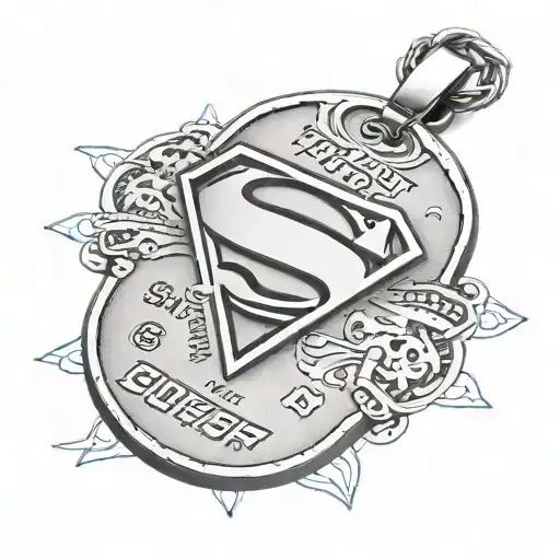 A military dog tag with the Superman logo and family names engraved on it tattoo design idea