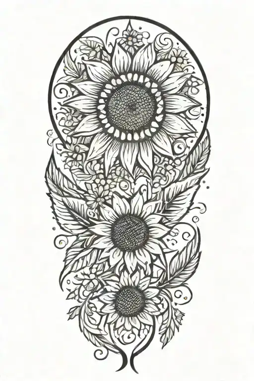 sunflower, angel wing, feather, daises, no border tattoo design idea