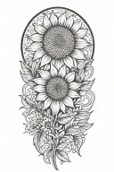 sunflower, angel wing, feather, daises, no border tattoo design idea