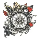 hand tattoo dont include fingers gambler and clock and poker cards tattoo design idea