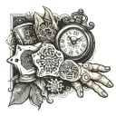 hand tattoo dont include fingers gambler and clock and poker cards tattoo design idea