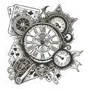 hand tattoo dont include fingers gambler and clock and poker cards tattoo design idea