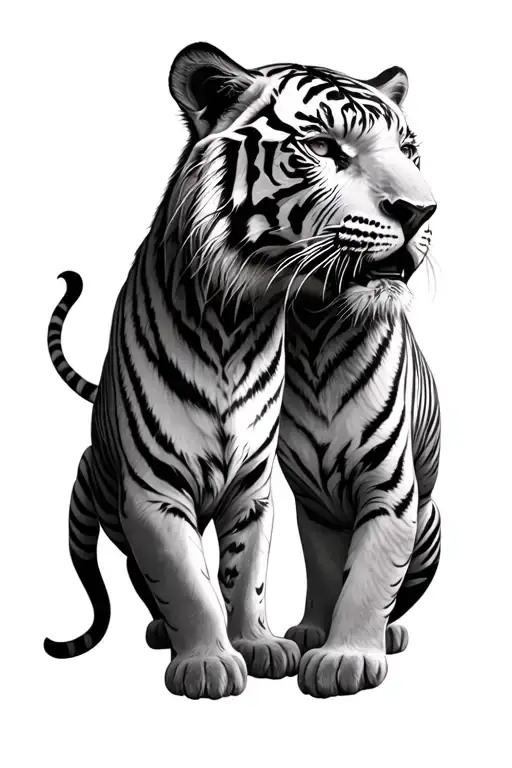 2 white tigers facing each other tattoo design idea