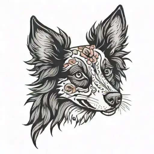 day of the dead border collie tattoo design idea