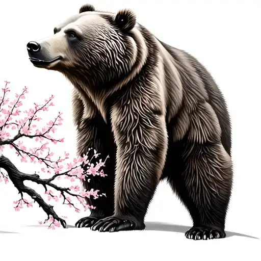 grizzly bear and cherry blossom tree tattoo design idea