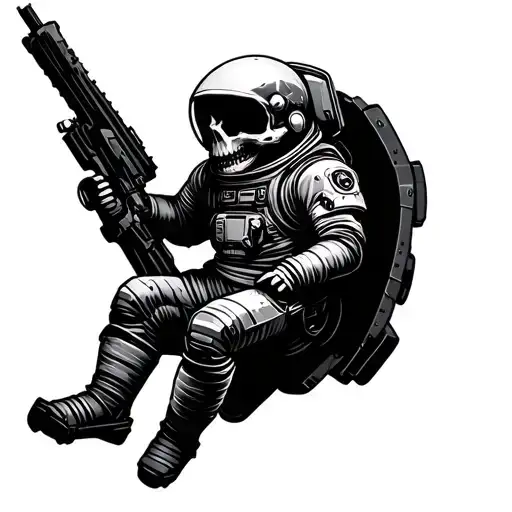 Astronaut floating dark fansaisy warhammer 40k universe. no gun. Skull tattoo design idea