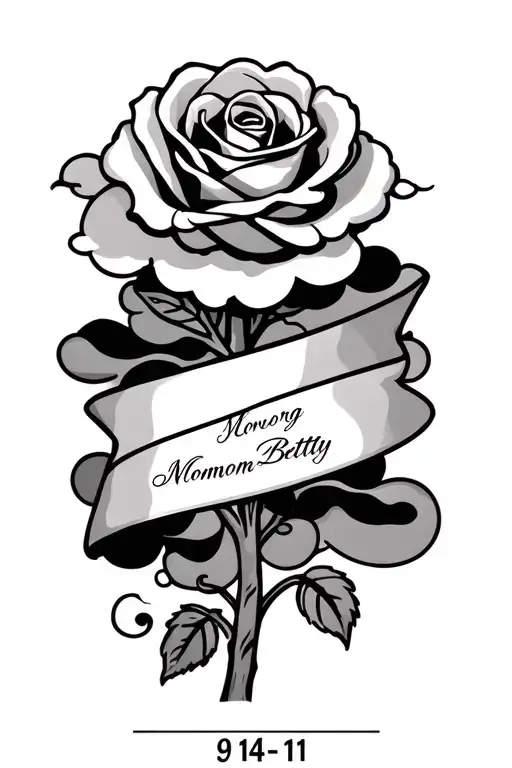 wrapped banner In loving Memory Mommom Betty 9-14-11 a rose and clouds tattoo design idea