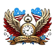 pocket watch angel wings tattoo design idea