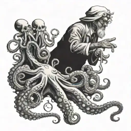 A psychotherapist guiding a group of octopuses in a therapy session underwater tattoo design idea