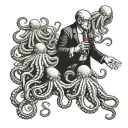 A psychotherapist guiding a group of octopuses in a therapy session underwater tattoo design idea