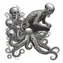 A psychotherapist guiding a group of octopuses in a therapy session underwater tattoo design idea