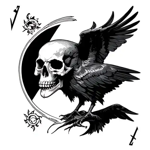 raven's skull on death tarot card tattoo design idea