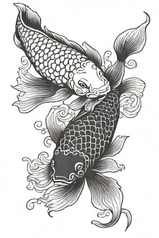 koi fish yin yang fine line tattoo design idea