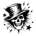 simple skull with lightning blots and stars backdrop. with joker hat on smiling insanely  tattoo design idea