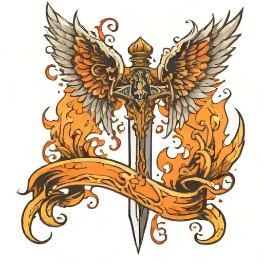 flaming sword angel wings tattoo design idea