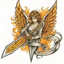 flaming sword angel wings tattoo design idea