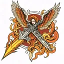 flaming sword angel wings tattoo design idea