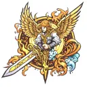 flaming sword angel wings tattoo design idea