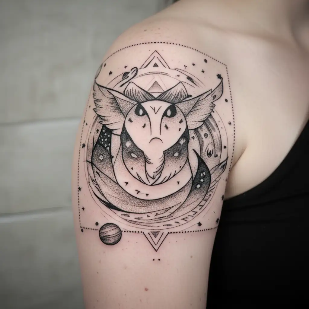 A whimsical night sky filled with fireflies, evoking a sense of magic and wonder tattoo design idea