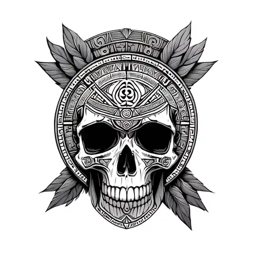 aztec calendar with skull tattoo design idea