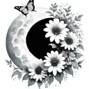 Half moon with margueritte and work flowers with a butterfly tattoo design idea