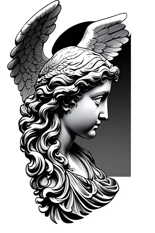 angel head statue side profile tattoo design idea