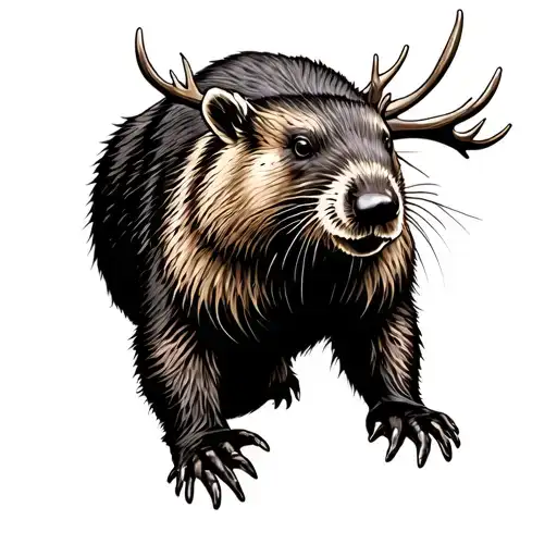 beaver with moose antlers tattoo design idea