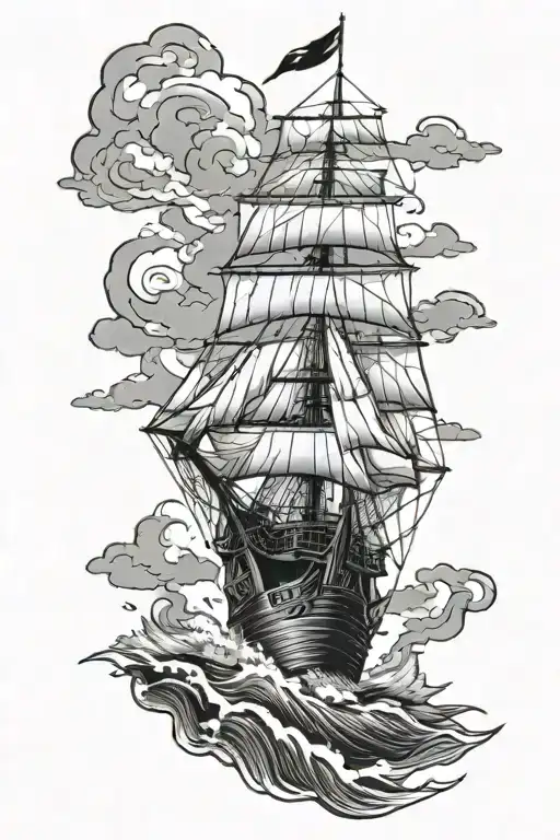  traditional clipper ship sailing lighthouse standing tall tattoo design idea