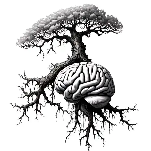 Illustrative realism poison tree with a brain attached to the roots tattoo design idea