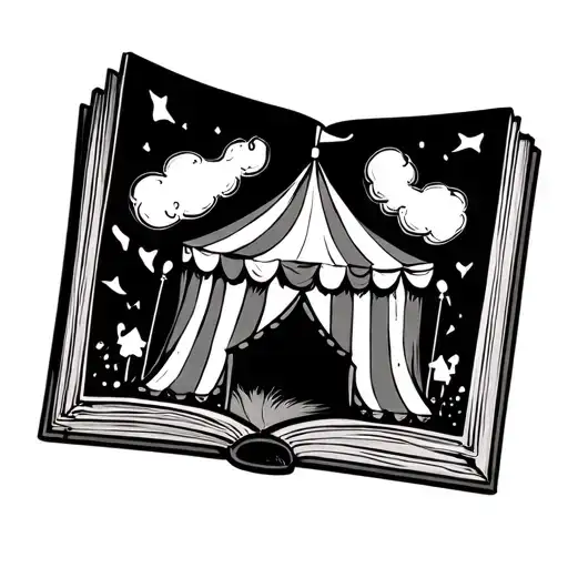 open book with a circus tent on it tattoo design idea
